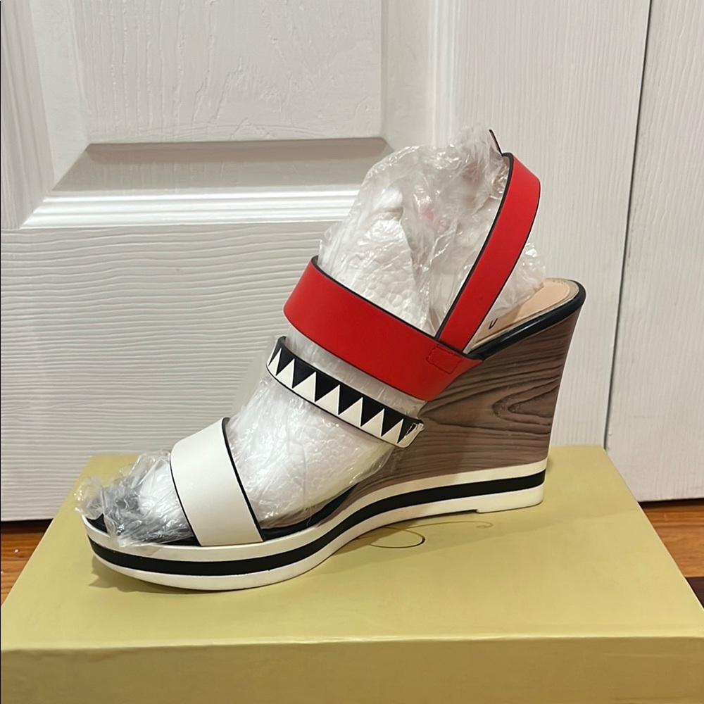 Stylish Red and White Wedge Sandals